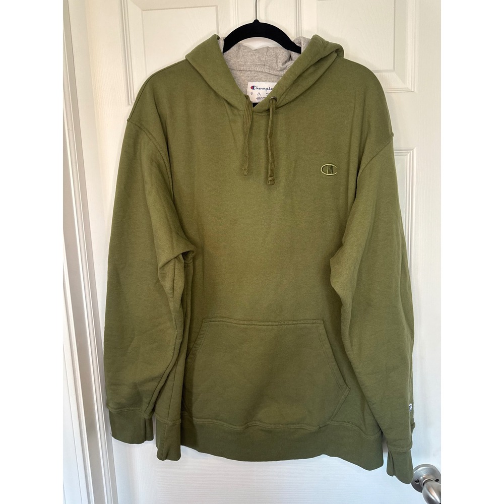 Champion Mens Olive Green Pullover Hoodie Sweatshirt XL Embroidered Logo